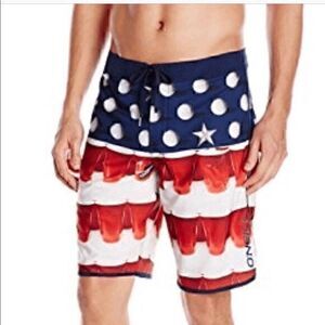 Oneil Mens American Beer Pong Swim Board Shorts Size 31